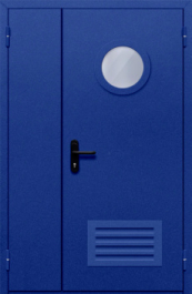 Фото двери «Полуторная с круглым стеклом и решеткой (синяя)» в Домодедову